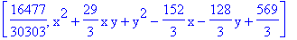[16477/30303, x^2+29/3*x*y+y^2-152/3*x-128/3*y+569/3]